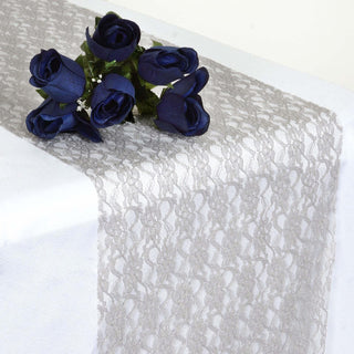 Elegant Silver Floral Lace Table Runner for Stunning Event Décor