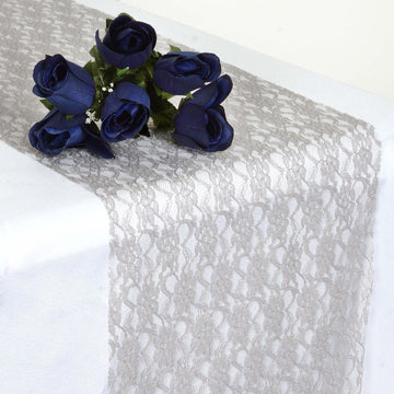 12"x108" Silver Floral Lace Table Runner