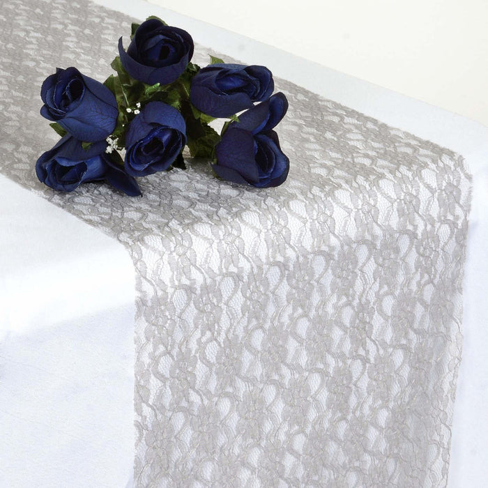 12x108inch Silver Floral Lace Table Runner