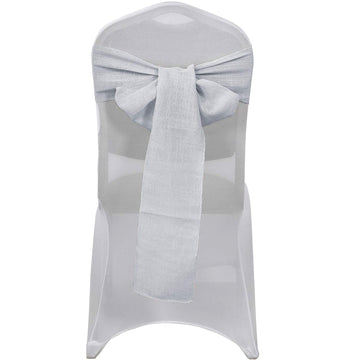 5 Pack 6"x108" Silver Linen Chair Sashes, Slubby Textured Wrinkle Resistant Sashes
