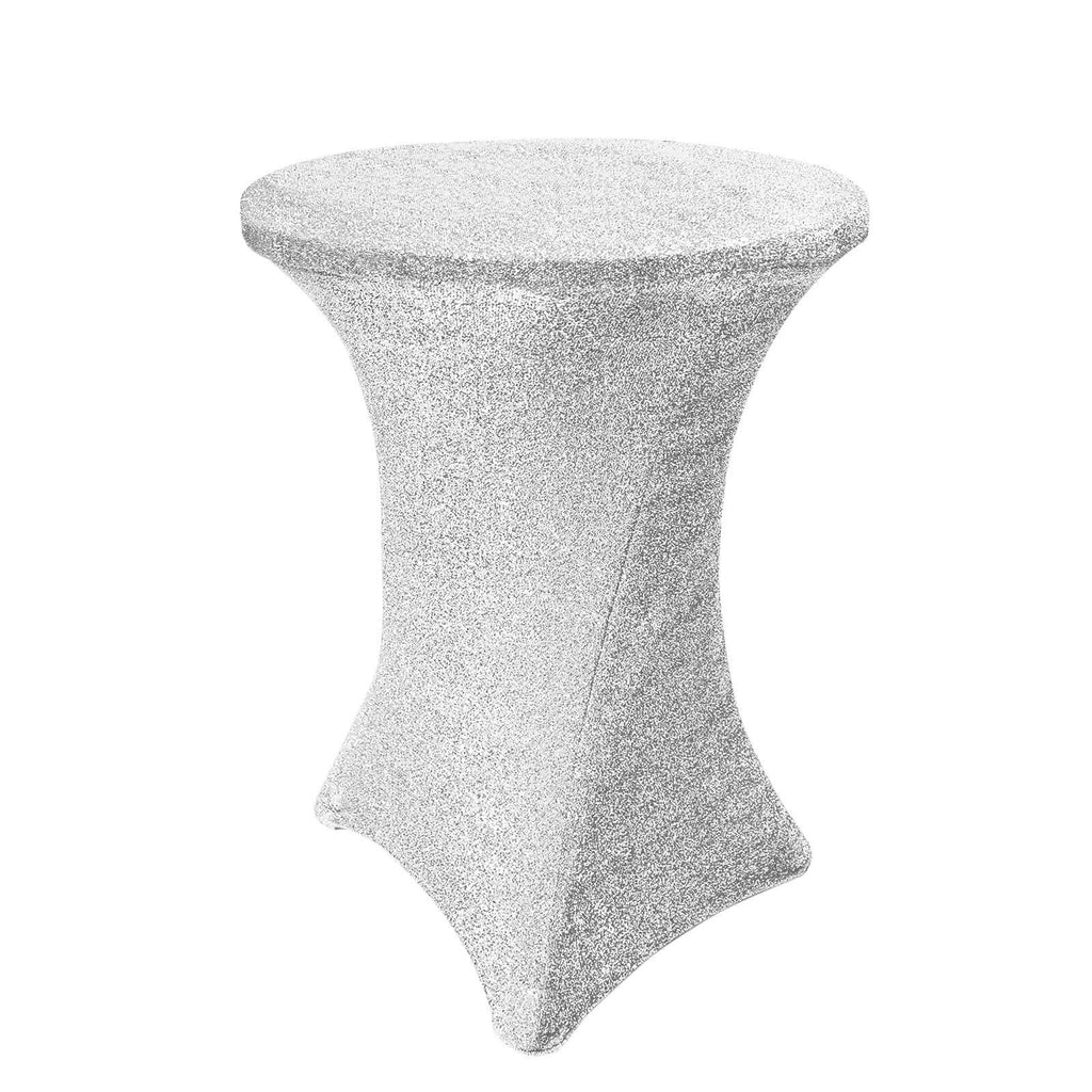 Silver Metallic Shiny Glittered Spandex Cocktail Table Cover