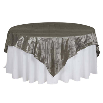 85"x85" Silver Pintuck Taffeta Square Table Overlay - Clearance SALE