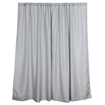 2 Pack Silver Polyester Event Curtain Drapes, 10ftx8ft Backdrop Event Panels With Rod Pockets 130 GSM