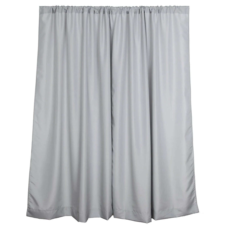 2 Pack Silver Polyester Event Curtain Drapes, 10ftx8ft Backdrop Event Panels With Rod Pockets