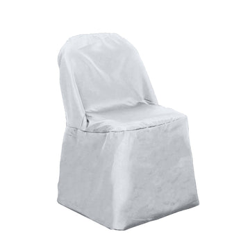 Silver Polyester Folding Round Chair Cover, Reusable Stain Resistant Chair Cover
