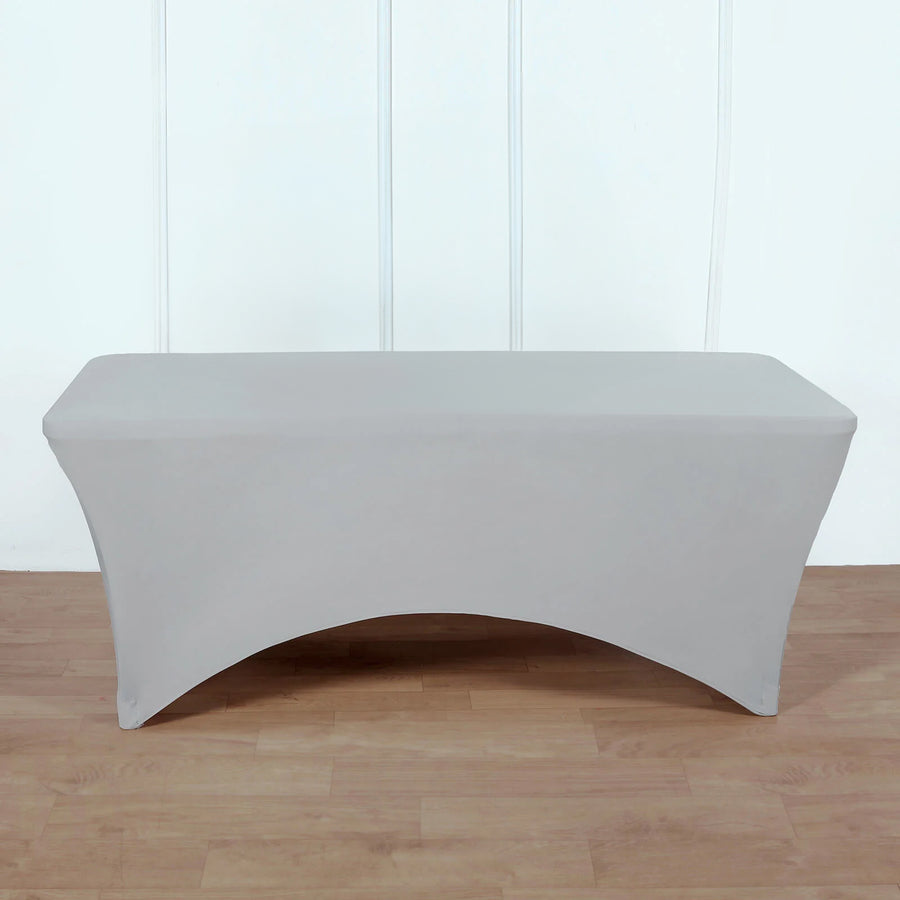 8FT Silver Rectangular Stretch Spandex Tablecloth