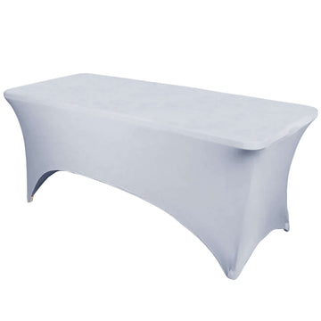 Stretch Spandex 6ft Rectangle Tablecloth Silver - Durable Form-Fitting Table Cover