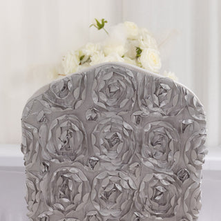 Luxurious and Durable Silver Stretch Rosette Chair Cover