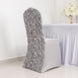 Silver Satin Rosette Spandex Stretch Banquet Chair Cover, Fitted Slip On Chair Cover