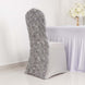 Silver Satin Rosette Spandex Stretch Banquet Chair Cover, Fitted Chair Cover