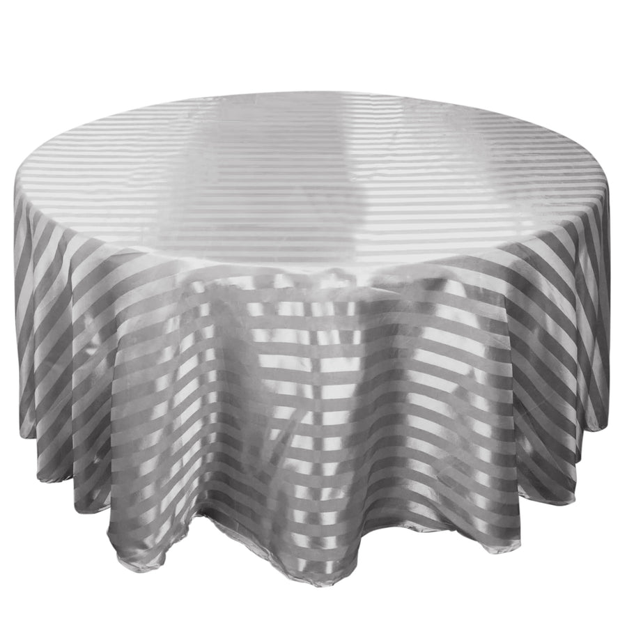 120inch Silver Satin Stripe Seamless Round Tablecloth