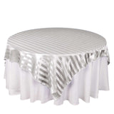 Silver Satin Stripe Square Table Overlay, Smooth Elegant Table Topper