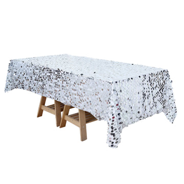 60"x102" Silver Seamless Big Payette Sequin Rectangle Tablecloth