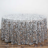 120" Big Payette Silver Sequin Round Tablecloth Premium Collection