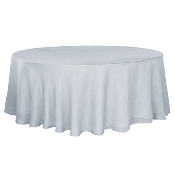 108" Silver Seamless Linen Round Tablecloth, Slubby Textured Wrinkle Resistant Tablecloth