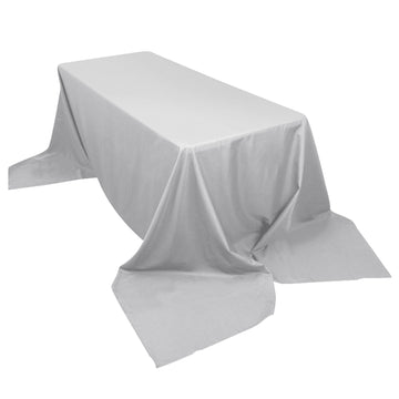 90"x156" Silver Seamless Polyester Rectangular Tablecloth for 8 Foot Table With Floor-Length Drop