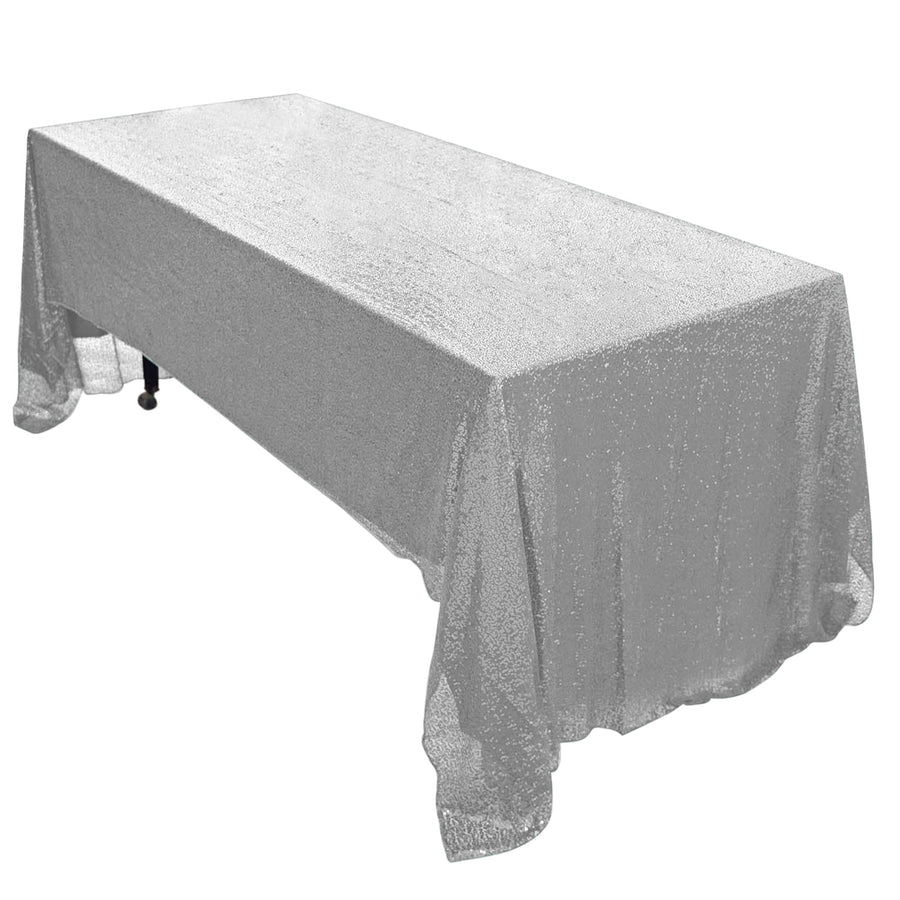 60"x126" Silver Premium SEQUIN Rectangle Tablecloth