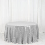 120 inches Silver Premium Sequin Round Tablecloth