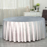 120" Silver Seamless Premium Velvet Round Tablecloth, Reusable Linen for 5 Foot Table With Floor-Length Drop