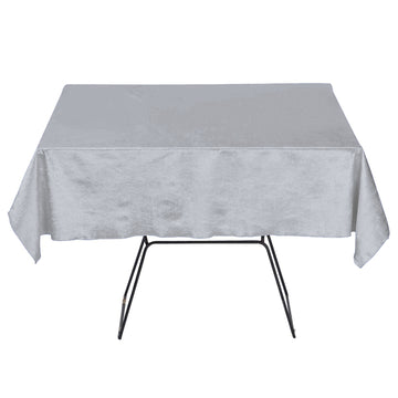 54"x54" Silver Seamless Premium Velvet Square Tablecloth, Reusable Linen