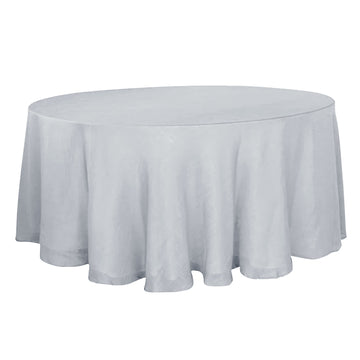 120" Silver Seamless Round Tablecloth, Linen Table Cloth With Slubby Textured, Wrinkle Resistant