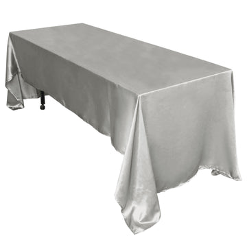 60"x126" Silver Seamless Satin Rectangular Tablecloth