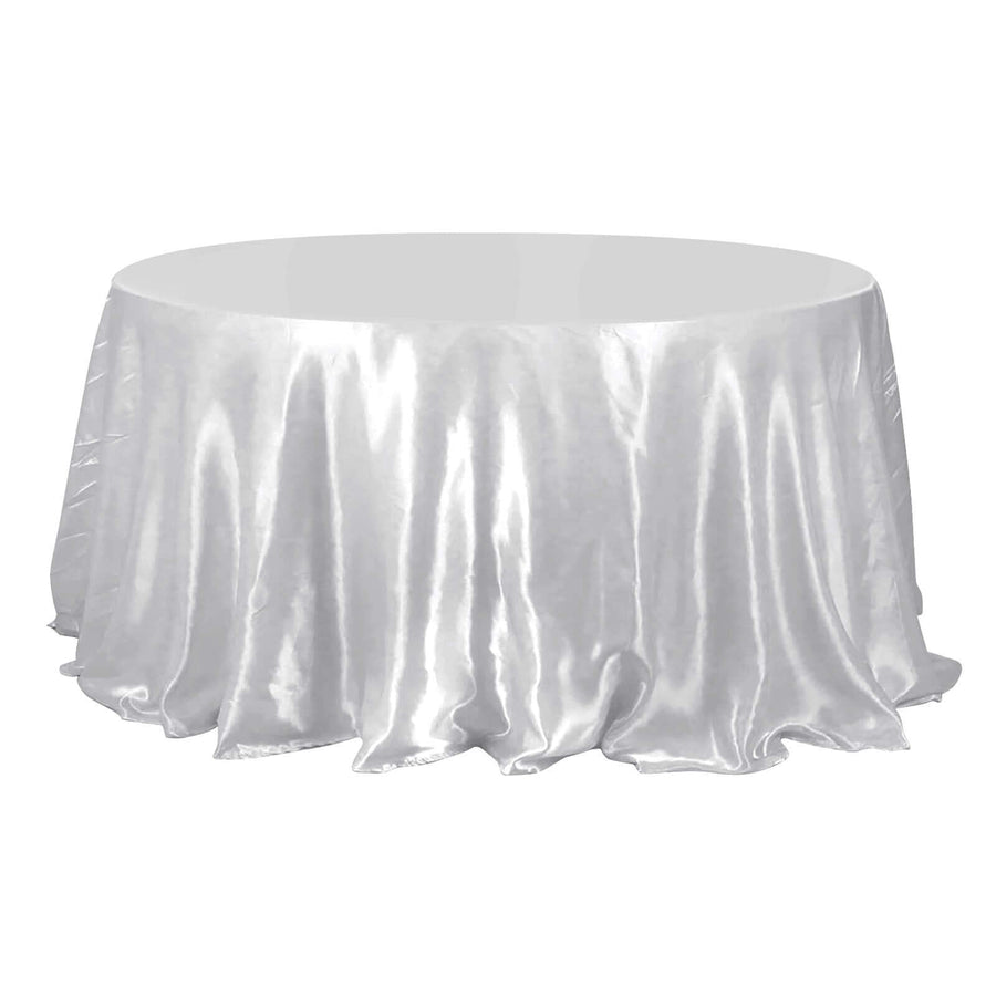 132inch Silver Seamless Satin Round Tablecloth