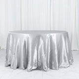 132inch Silver Seamless Satin Round Tablecloth