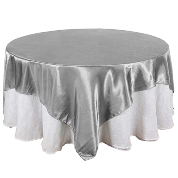 90"x90" Silver Seamless Satin Square Table Overlay