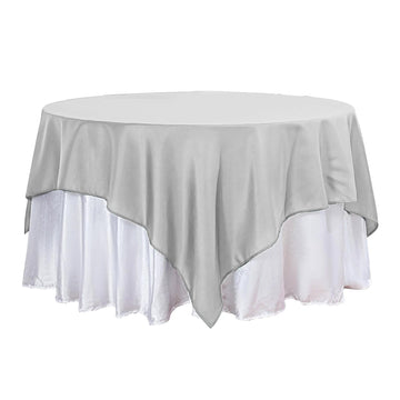 90"x90" Silver Seamless Square Polyester Table Overlay