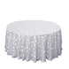120inch Silver Sequin Leaf Embroidered Seamless Tulle Round Tablecloth, Sheer Table Overlay
