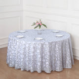 120inch Silver Sequin Leaf Embroidered Seamless Tulle Round Tablecloth, Sheer Table Overlay
