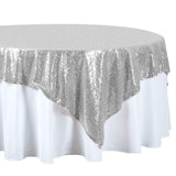 72"x72" Grand Duchess Sequin Table Overlays - Silver
