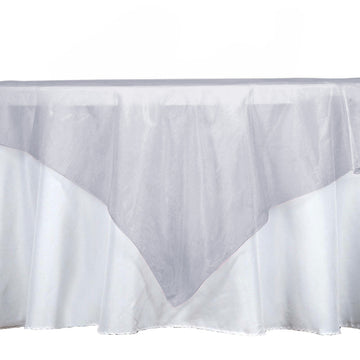 60"x60" Silver Sheer Organza Square Table Overlay