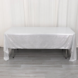 Elevate Your Event with the Silver Shimmer Sequin Dots Polyester Tablecloth