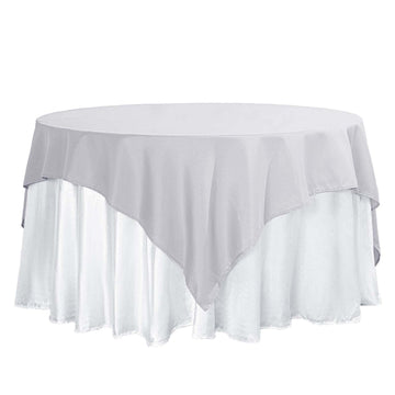 70"x70" Silver Square Seamless Polyester Table Overlay