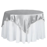 60"x 60" Silver Seamless Satin Square Tablecloth Overlay