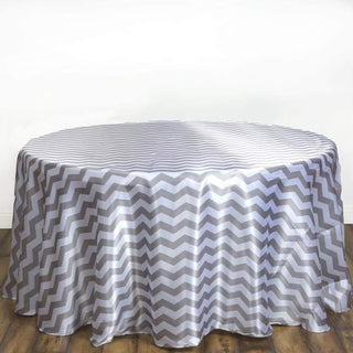 Elegant Silver/White Seamless Chevron Satin Round Tablecloth