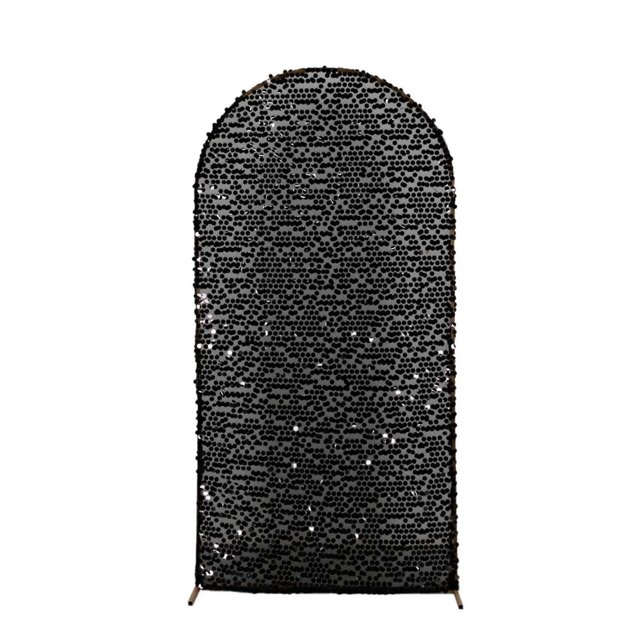 7ft Sparkly Black Big Payette Sequin Fitted Wedding Arch Cover for Round Top Chiara Backdrop#whtbkgd
