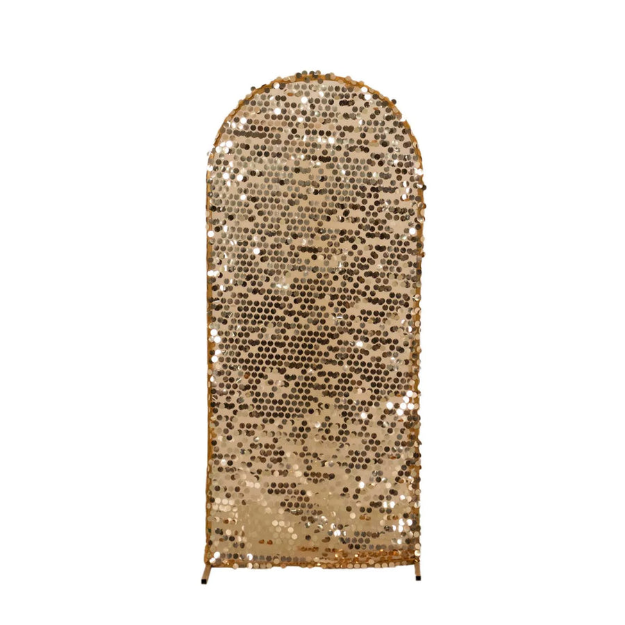 5ft Sparkly Gold Big Payette Sequin Fitted Wedding Arch Cover for Round Top Chiara Backdrop#whtbkgd