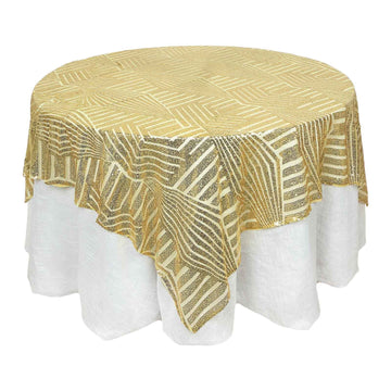 72" Square Gold Diamond Glitz Sequin Table Overlay Topper