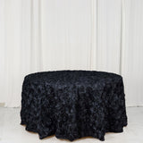 120inch Black Grandiose 3D Rosette Satin Round Tablecloth