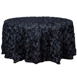 120inch Black Grandiose 3D Rosette Satin Round Tablecloth#whtbkgd