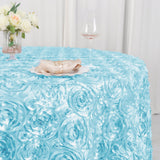 120inch Light Blue Grandiose 3D Rosette Satin Round Tablecloth