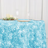 120inch Light Blue Grandiose 3D Rosette Satin Round Tablecloth