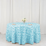 120inch Light Blue Grandiose 3D Rosette Satin Round Tablecloth