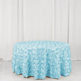 120inch Light Blue Grandiose 3D Rosette Satin Round Tablecloth