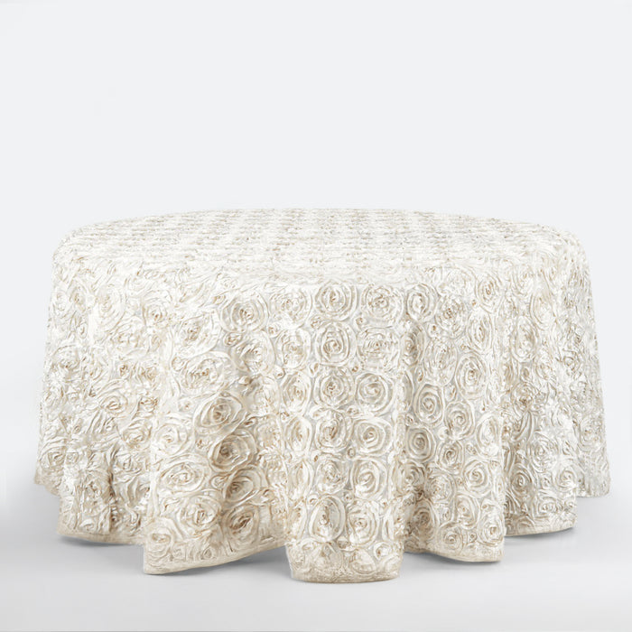 120inch Ivory Grandiose 3D Rosette Satin Round Tablecloth
