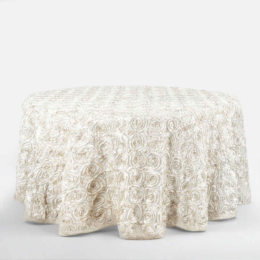 120inch Ivory Grandiose 3D Rosette Satin Round Tablecloth
