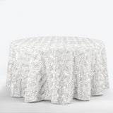 120inch White Grandiose 3D Rosette Satin Round Tablecloth
